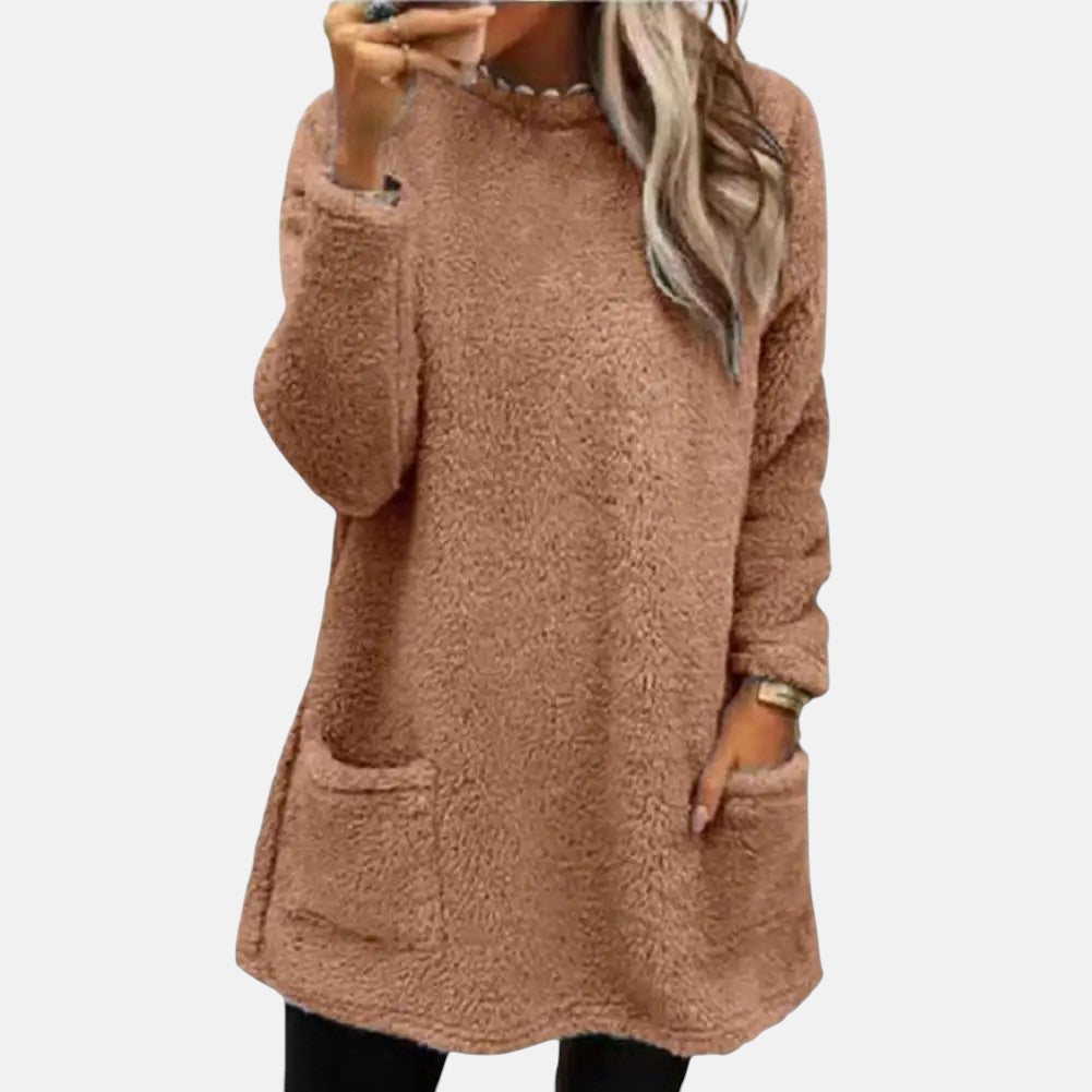 Estelle knit sweater for women by Christine Brewer, featuring a cozy, textured knit design in neutral tones.