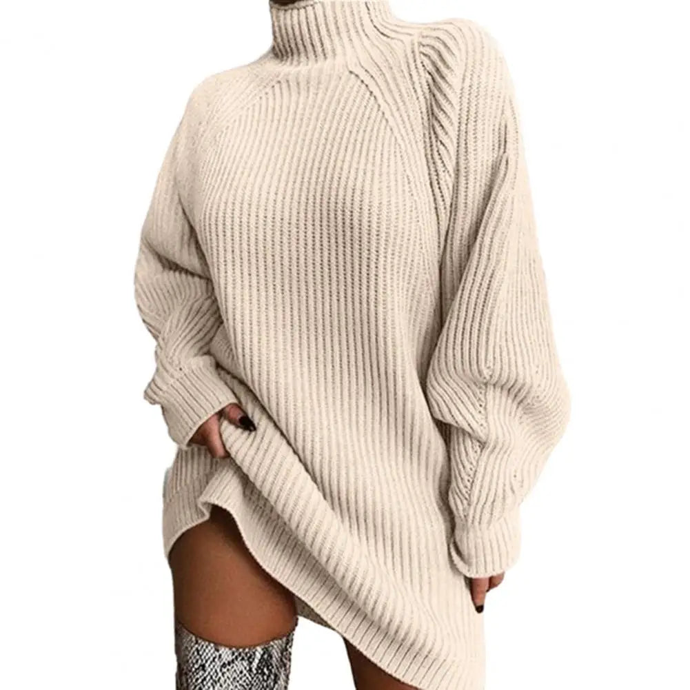 Christine Brewer Esther women's turtleneck knit sweater dress displayed on a model, showcasing cozy winter fashion.