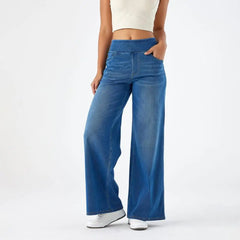 Women’s lace wide-leg high waist pull-on trousers by Christine Brewer, featuring elegant lace detail and flowy wide-leg design.