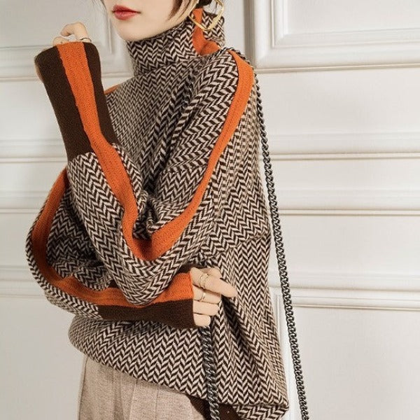 Pink rose-colored turtleneck sweater from Christine Brewer's #1752 Collection, tailored and versatile for stylish wear.