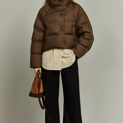 Christina Brewer Hannah cropped quilted parka for women, shown in a stylish quilted design with a hood and warm exterior.