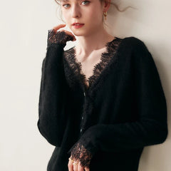 Elsa cashmere cardigan for women by Christine Brewer, shown in a soft, cozy knit with a relaxed fit and button-up front.