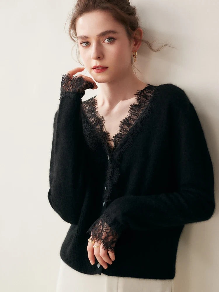 Elsa cashmere cardigan for women by Christine Brewer, shown in a soft, cozy knit with a relaxed fit and button-up front.