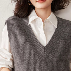 Christine Brewer Etta cashmere ribbed knit sweater vest for women, featuring a cozy, fitted design in soft, luxurious fabric.