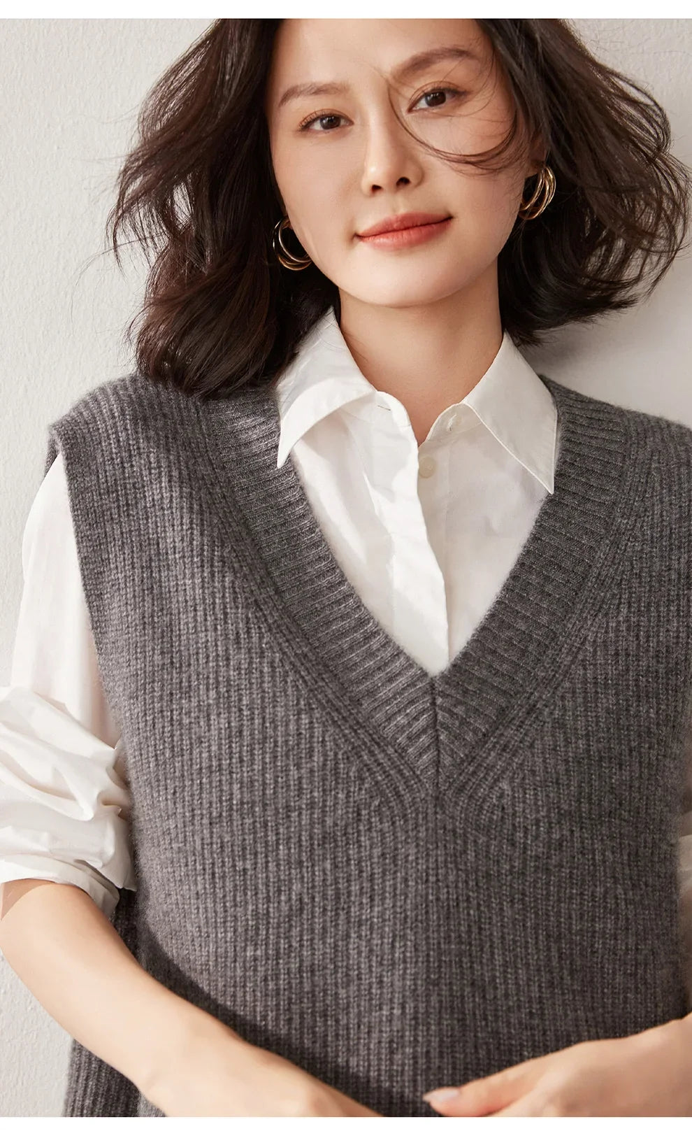 Christine Brewer Etta cashmere ribbed knit sweater vest for women, featuring a cozy, fitted design in soft, luxurious fabric.