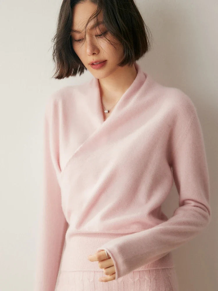 Cream-colored Dawn cashmere sweater for women by Christine Brewer, featuring a cozy, soft knit design.