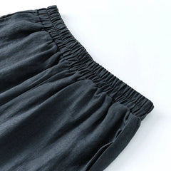 Women’s linen cropped wide-leg trousers with drawstring waist, loose pull-on style from Christine Brewer.