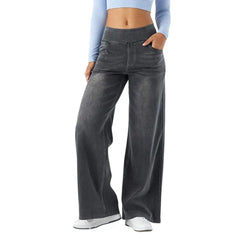 Women’s lace wide leg high waist trousers by Christine Brewer, pull-on style, flowing fabric, featuring elegant lace details.