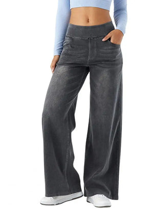 Women’s lace wide leg high waist trousers by Christine Brewer, pull-on style, flowing fabric, featuring elegant lace details.