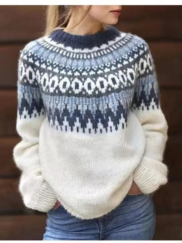 Malin | Women's Christmas Sweater Nordic Fair Isle Crew Neck Knit Pullover Warm Holiday Knit