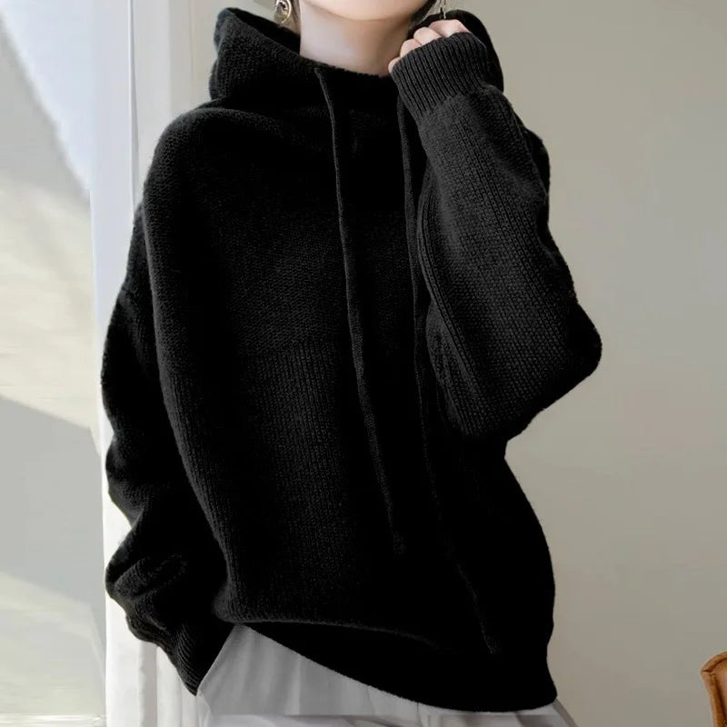 Fern ribbed hoodie for women by Christine Brewer, showing a close-up of the soft, ribbed fabric and hood design.