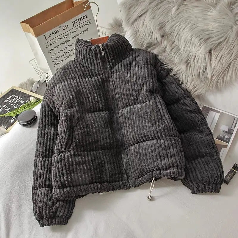Zara | Quilted Jacket Puffer Jacket Corduroy Winter Warm Cropped Boxy Padded Lined Elasticated Cuffs