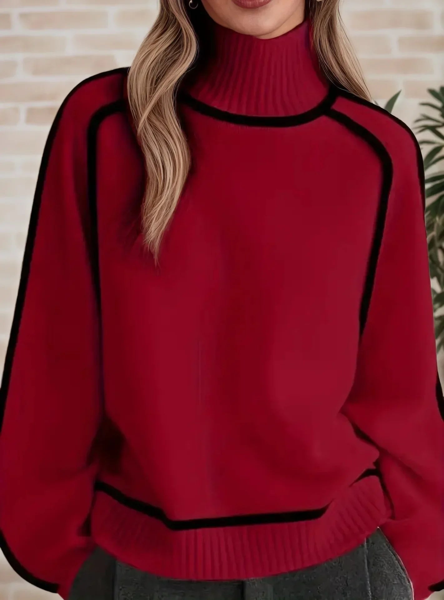 Madeline turtleneck sweater for women by Christine Brewer, featuring a cozy knit design in a neutral color.