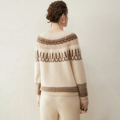 Women's cashmere crew neck sweater by Christine Brewer, featuring a soft, cozy Emory design in neutral tones.