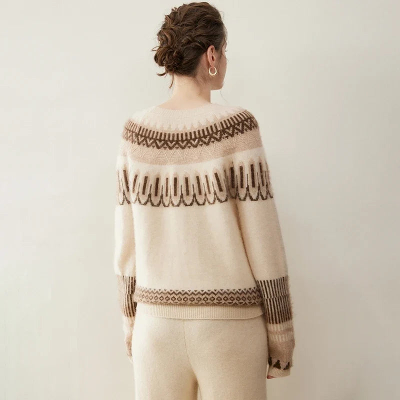 Women's cashmere crew neck sweater by Christine Brewer, featuring a soft, cozy Emory design in neutral tones.