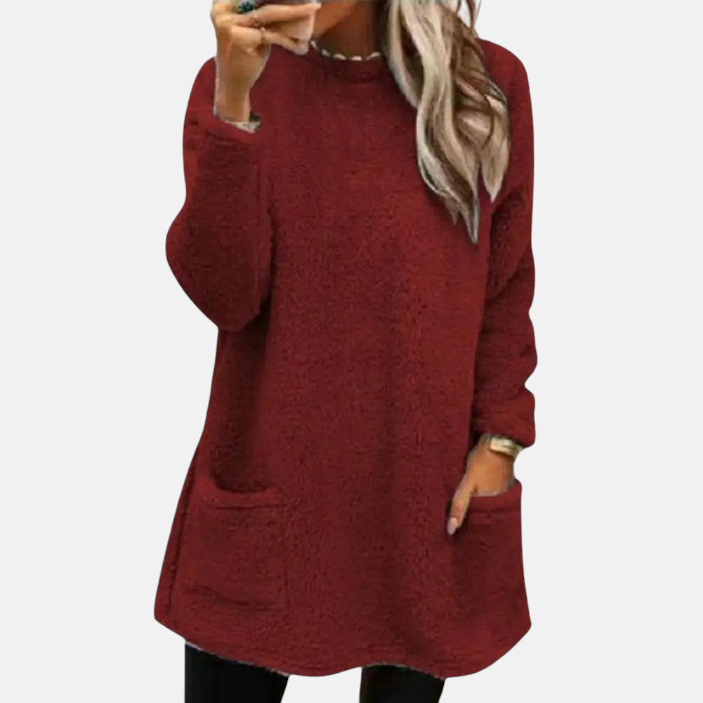 Estelle knit sweater for women by Christine Brewer, featuring a cozy, textured design in soft, neutral tones, perfect for casual wear.