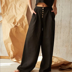 Women’s knit wide-leg elastic-waist trousers by Christine Brewer, loose pull-on pants with a relaxed fit and comfortable style.