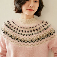 Christine Brewer Jolene cashmere mock neck sweater for women, showcasing a cozy, soft beige knit with a fitted silhouette.
