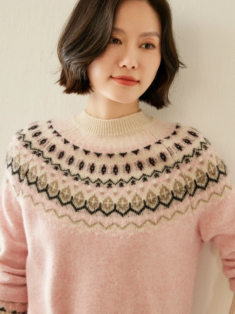 Christine Brewer Jolene cashmere mock neck sweater for women, showcasing a cozy, soft beige knit with a fitted silhouette.