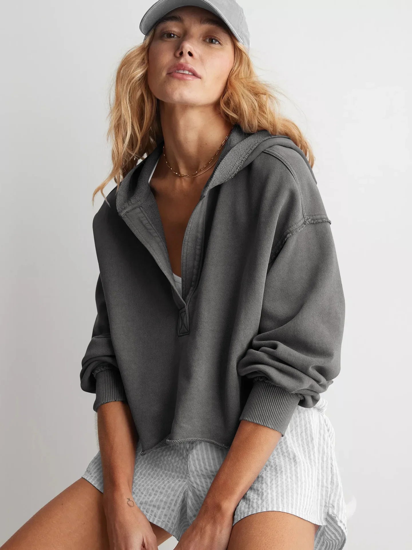Eleanor cropped hoodie for women by Christine Brewer, featuring a comfortable fit and casual style in soft fabric.