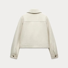 Women’s Isla cropped zip-up utility jacket by Christine Brewer, featuring multiple pockets and a lightweight, stylish design.