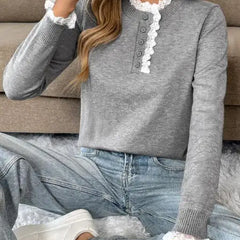 Pink knit sweater for women by Christine Brewer, featuring a cozy, textured design and a relaxed fit.