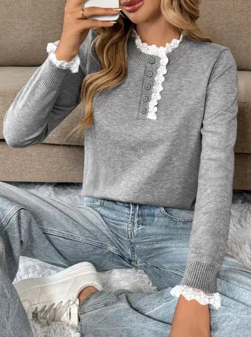 Pink knit sweater for women by Christine Brewer, featuring a cozy, textured design and a relaxed fit.