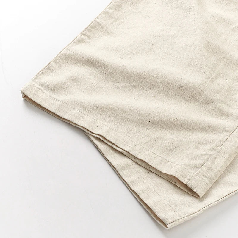 Women’s cotton linen wide leg drawstring trousers by Christine Brewer, loose pull-on pants with relaxed fit and comfortable style.