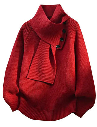 Nina ribbed scarf neck sweater for women by Christine Brewer, featuring a cozy knit design and fitted silhouette.