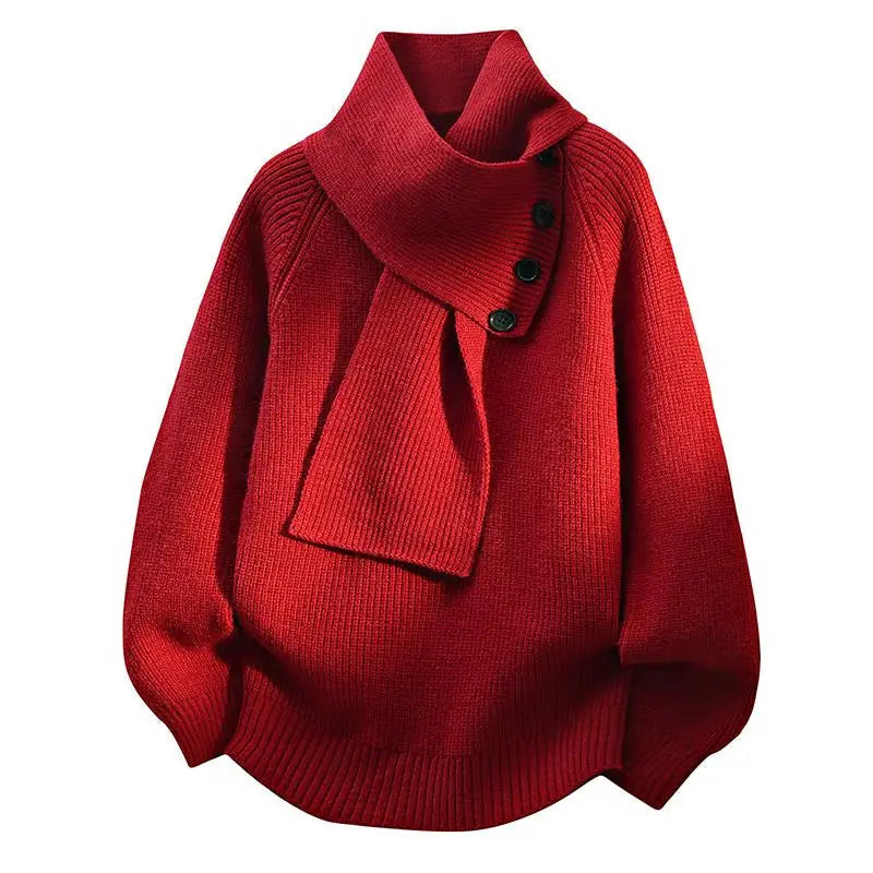Nina ribbed scarf neck sweater for women by Christine Brewer, featuring a cozy knit design and fitted silhouette.