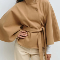 Emma belted cape coat for women by Christine Brewer, stylish outerwear with a flowing design and belt detail.