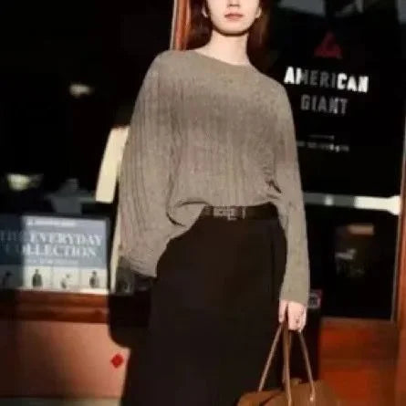 Juliana crew neck sweater for women by Christine Brewer, shown in a cozy knit fabric with a classic fit and neutral color.