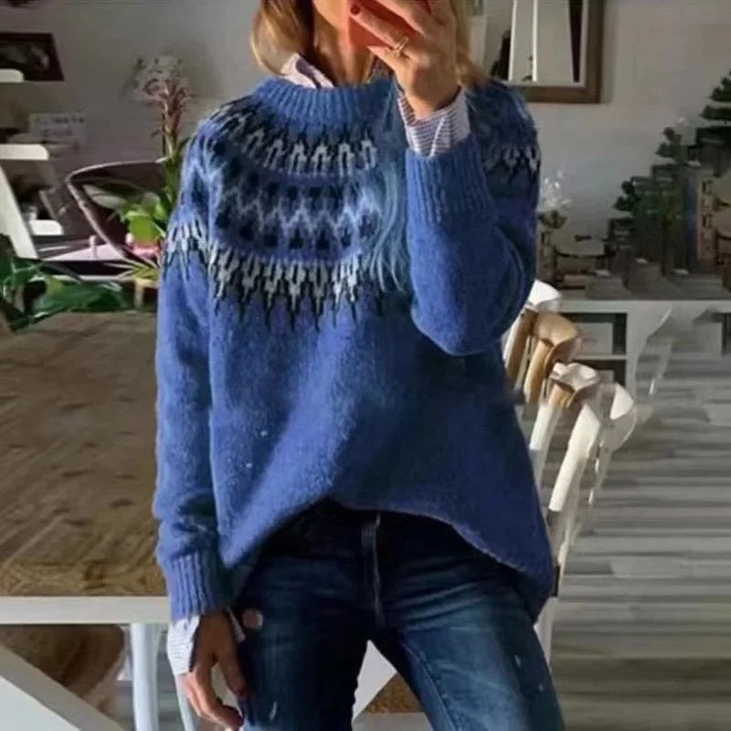 Malin | Women's Christmas Sweater Nordic Fair Isle Crew Neck Knit Pullover Warm Holiday Knit