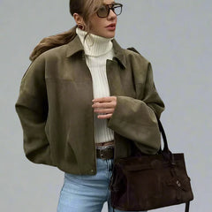 Willow oversized zip-up overshirt jacket for women by Christine Brewer, shown in a relaxed fit with a front zipper and soft fabric.