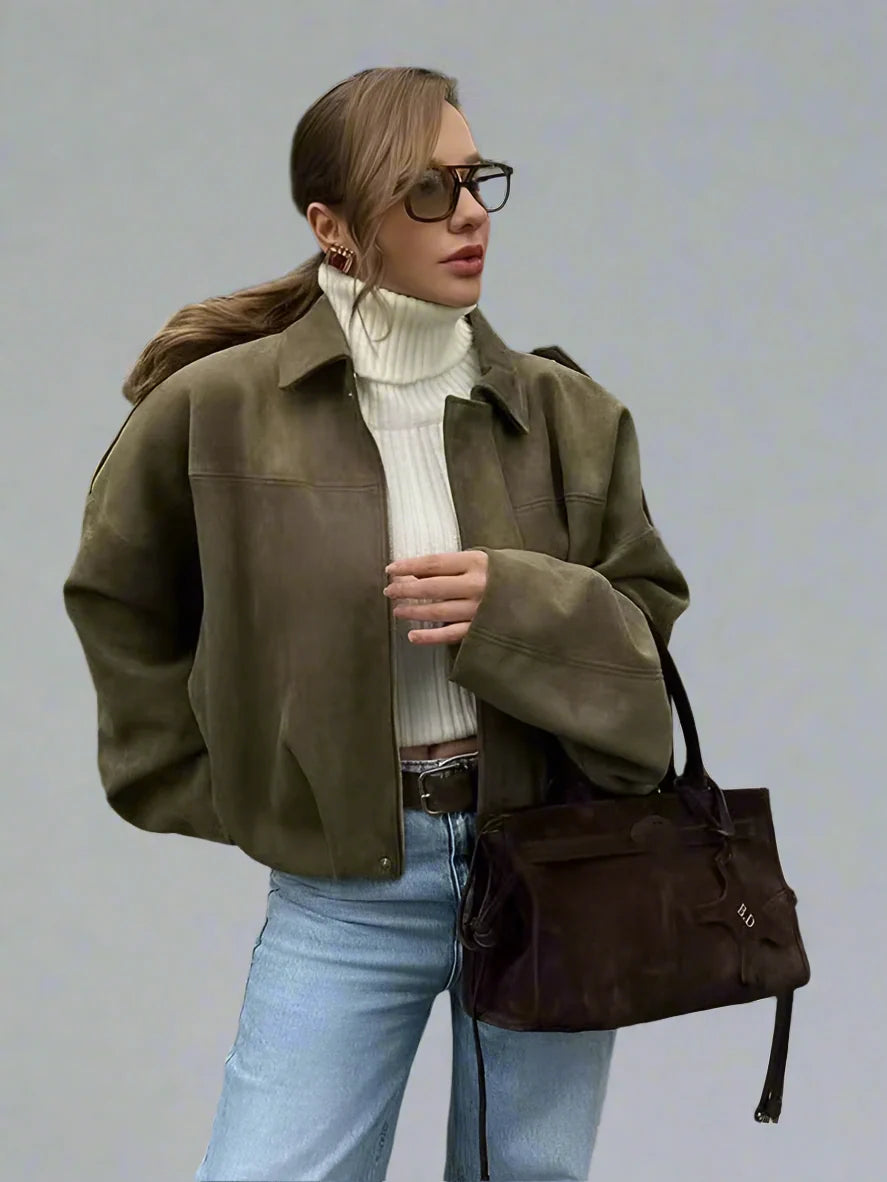 Willow oversized zip-up overshirt jacket for women by Christine Brewer, shown in a relaxed fit with a front zipper and soft fabric.