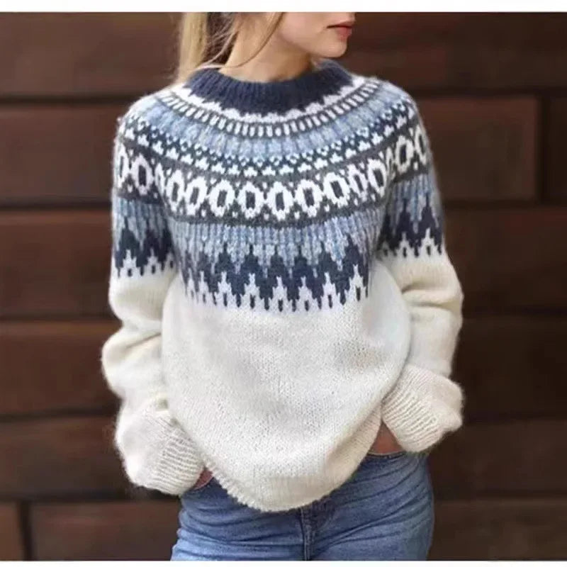Malin | Women's Christmas Sweater Nordic Fair Isle Crew Neck Knit Pullover Warm Holiday Knit