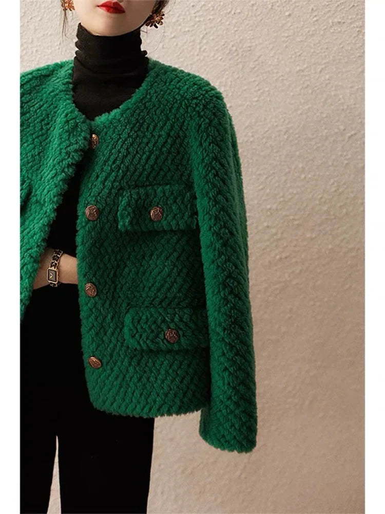 Women's velvet short jacket from Christine Brewer's Aria collection, featuring a stylish, fitted design in rich velvet fabric.
