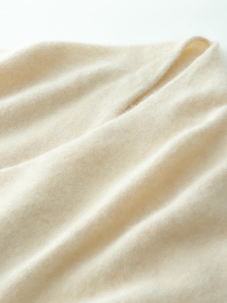 Helen cashmere sweater for women by Christine Brewer, soft beige knit with a classic crewneck design.