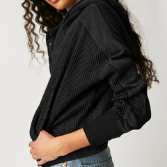 Mia cropped hooded hoodie for women by Christine Brewer, featuring a casual fit and adjustable drawstring hood in soft fabric.