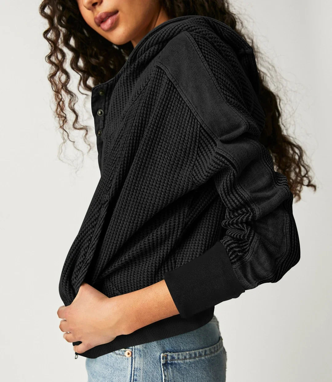 Mia cropped hooded hoodie for women by Christine Brewer, featuring a casual fit and adjustable drawstring hood in soft fabric.