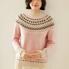 Christine Brewer Jolene cashmere mock neck sweater for women, featuring a soft, cozy fit and ribbed collar in a neutral color.