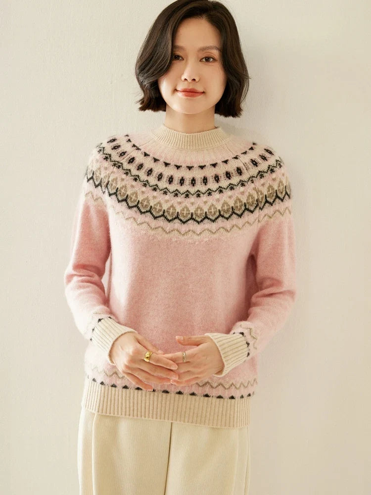 Christine Brewer Jolene cashmere mock neck sweater for women, featuring a soft, cozy fit and ribbed collar in a neutral color.