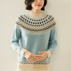 Christine Brewer Jolene cashmere mock neck sweater for women, soft beige knit with a fitted silhouette and ribbed collar.