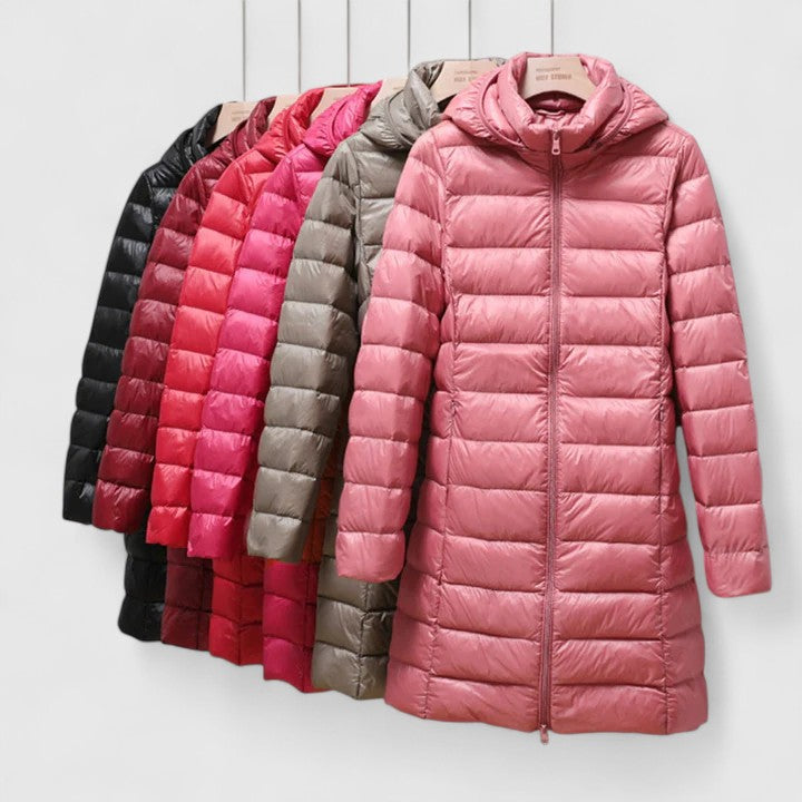 Ilse | Quilted Longline Hooded Puffer Jacket for Women