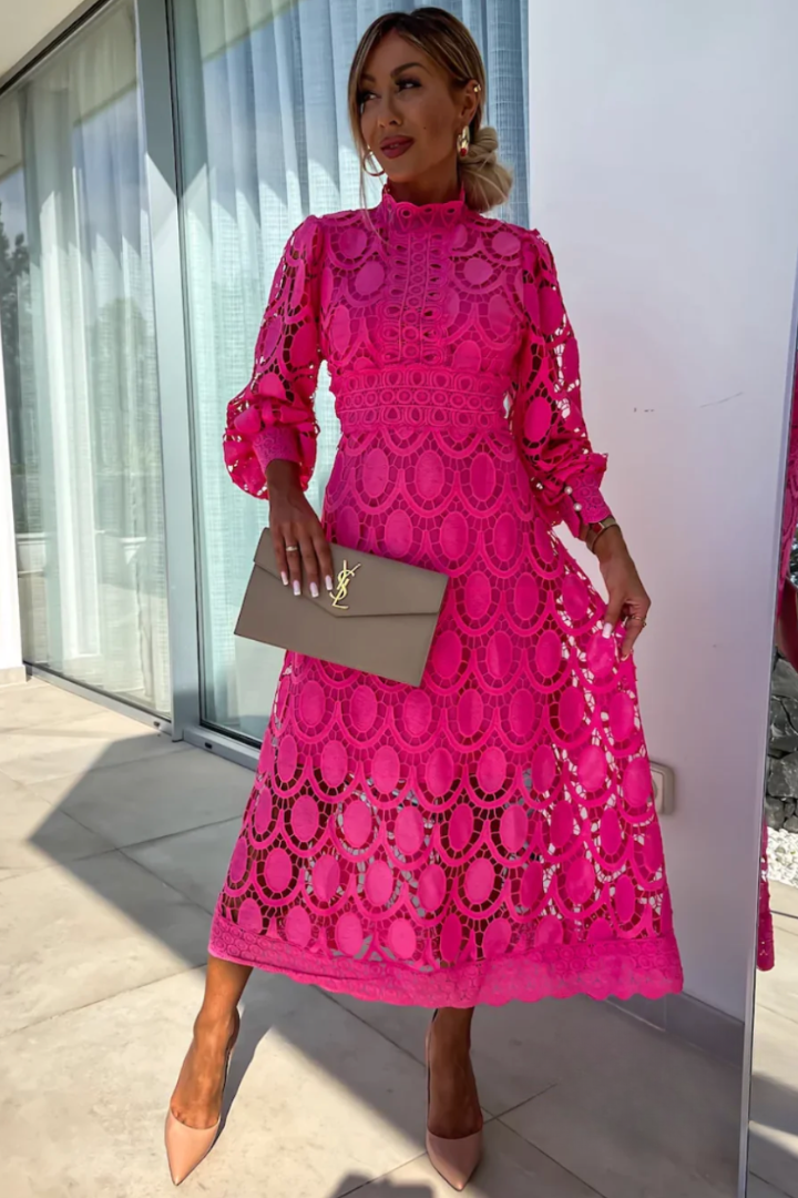 Adelina | Lace High Neck Midi Dress for Women