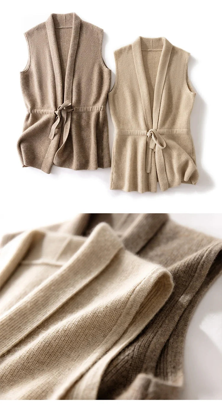 Christine Brewer Courtney cashmere wool knit sweater vest for women, featuring a cozy, stylish design in soft neutral tones.