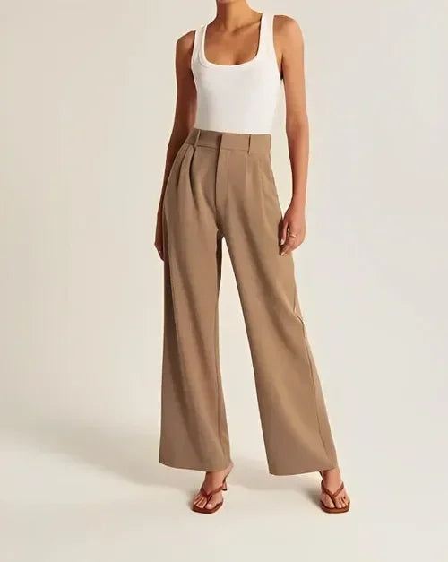 White wide-leg high-waist pants for women by Christine Brewer, featuring a sleek fit and stylish design.