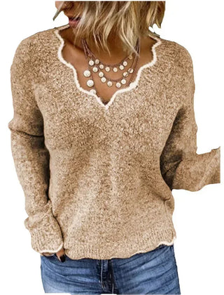 Kayla knit sweater for women by Christine Brewer, featuring a cozy, textured design in soft, neutral tones.