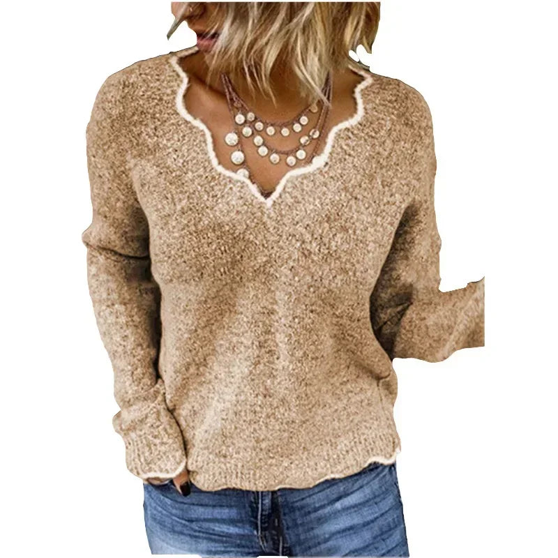 Kayla knit sweater for women by Christine Brewer, featuring a cozy, textured design in soft, neutral tones.