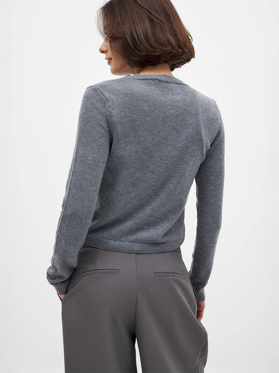 Women’s knit cardigan by Christine Brewer, Finley. Soft, cozy knit fabric with a classic button-up design and long sleeves.